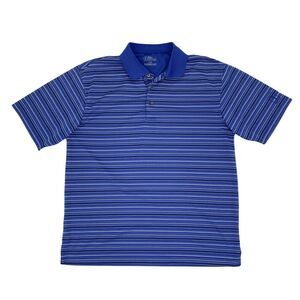 PGA Tour Golf Polo Shirt Men's Size L Blue Striped Short Sleeve Moisture Wick